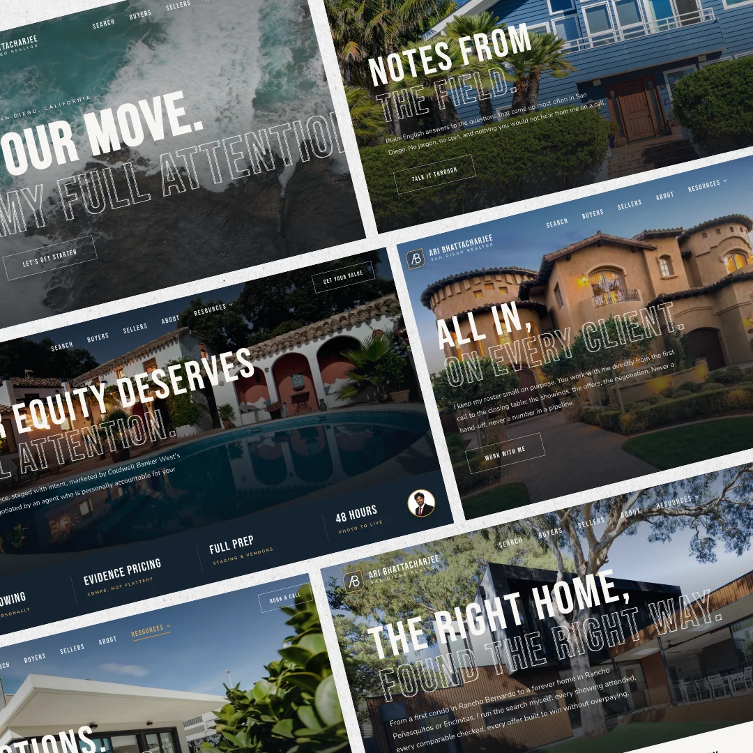 Pages from Ari Bhattacharjee's San Diego real estate website