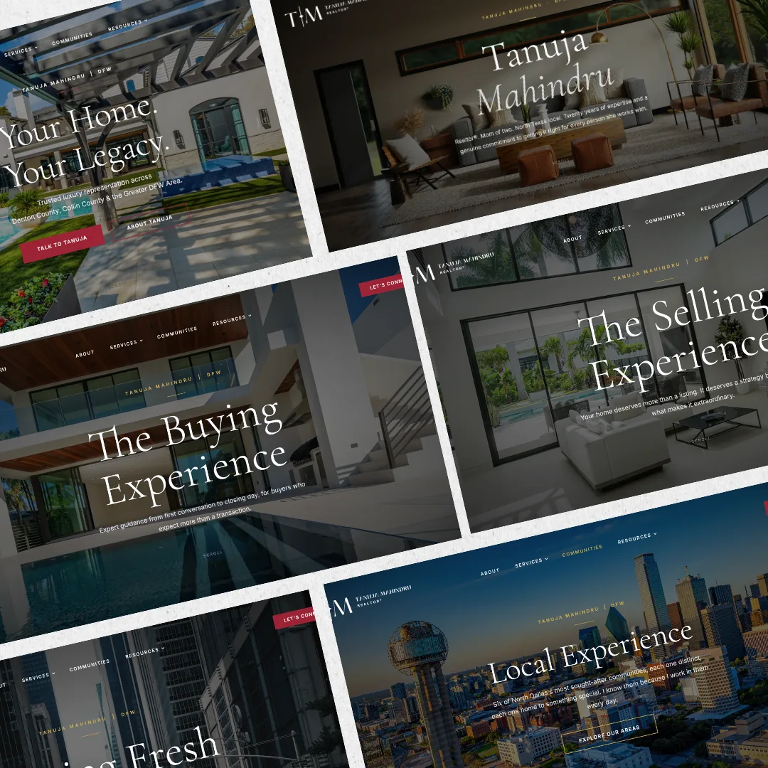 The different pages of Tanuja Mahindru's website, designed by Clozma