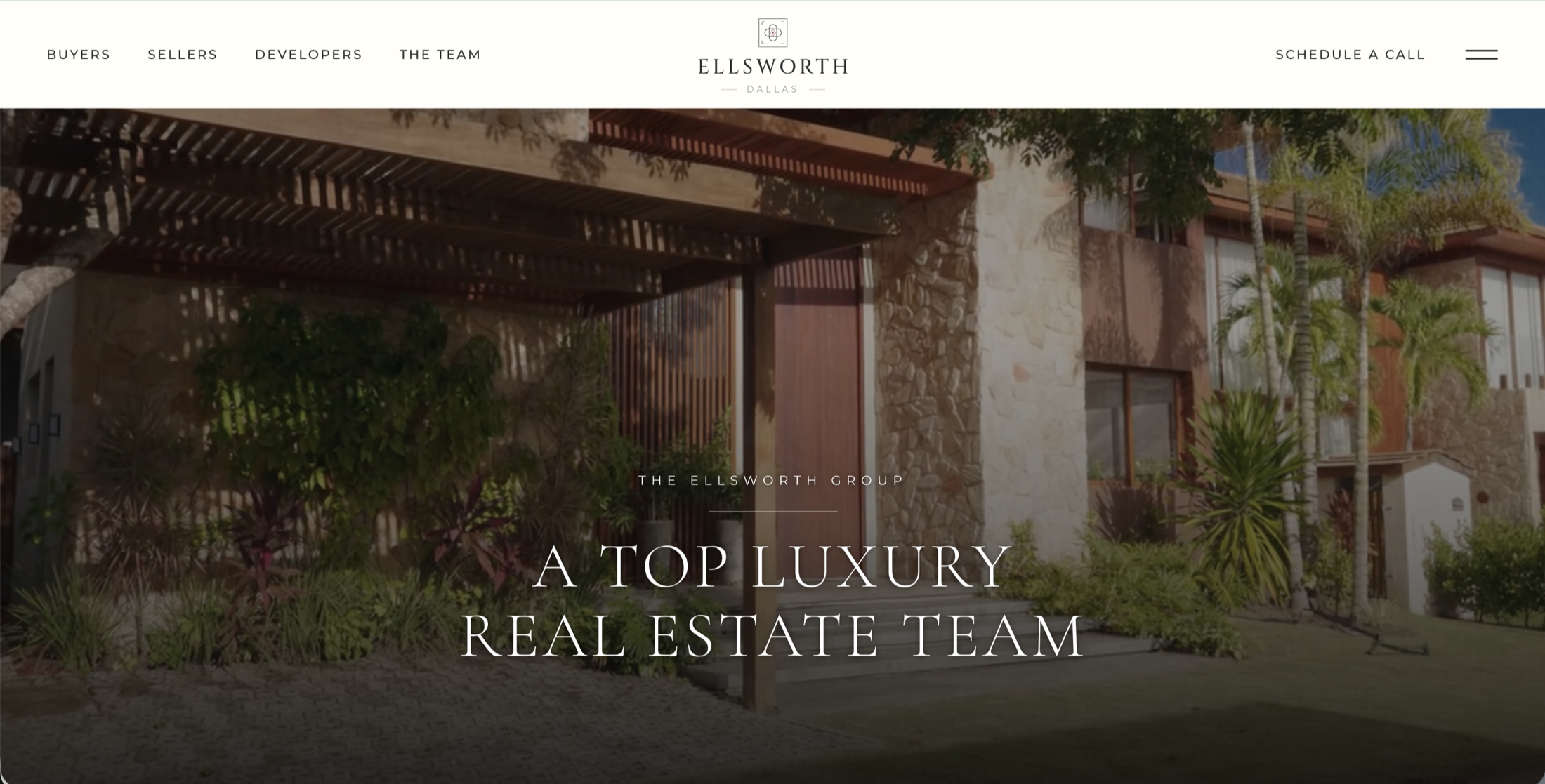 The Ellsworth Group real estate homepage, a Dallas luxury property entrance with the headline A top luxury real estate team