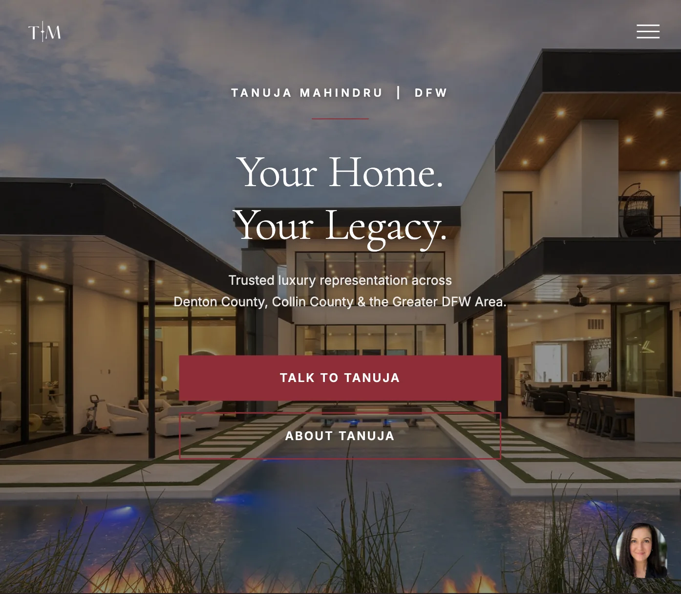 Tanuja Mahindru's real estate website, designed and built by Clozma